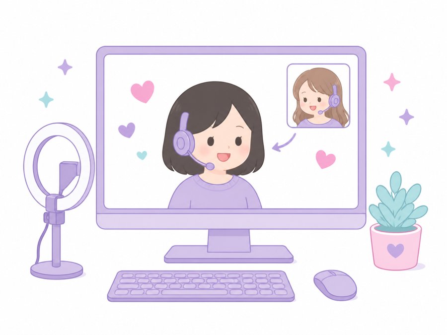 AIで顔が入れ替わった配信画面のイラスト
